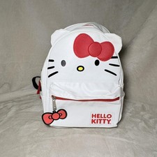 Hello Kitty 3D Ear Design Faux Leather Mini Backpack With Bow Charm Zipper White