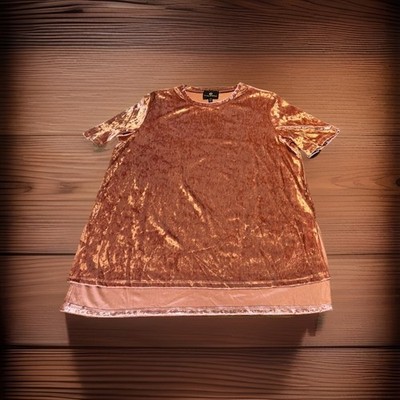Curations  Rose Gold Crushed Velvet Tunic Top Blush Pink Boutique Blouse Sz-L