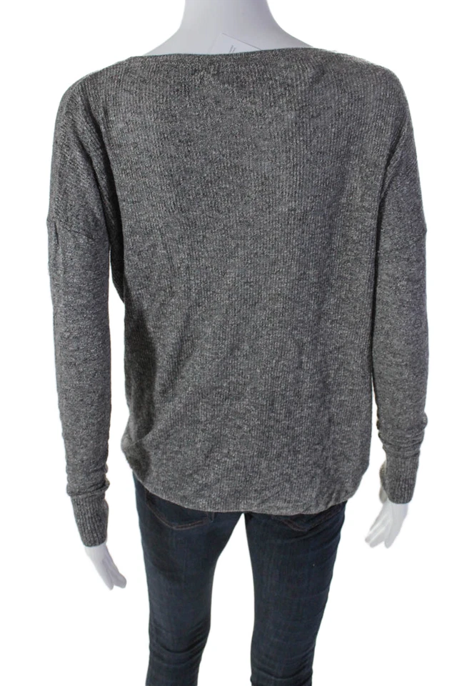 Blusa Vince feminina de linho manga longa gola alta malha básica cinza tamanho XS - Imagem 3 de 4