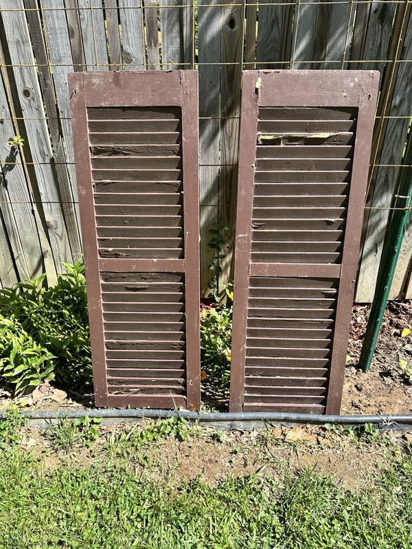 Wood Louvered House Shutters Pair 16.25 x 47 Architectural Salvage