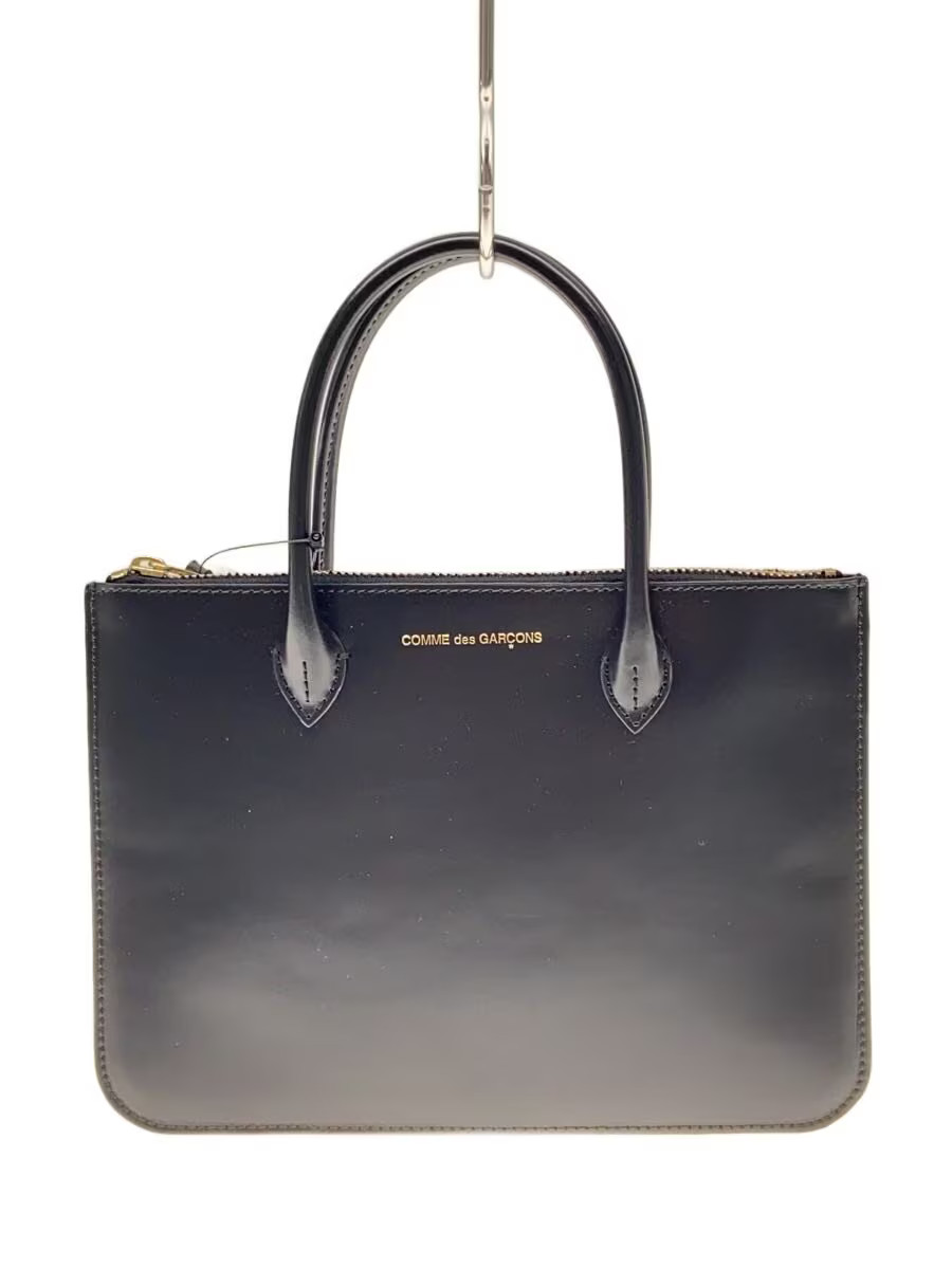 COMME des GARCONS Leather Handbag, Black, Zip Large Pouch with Handle