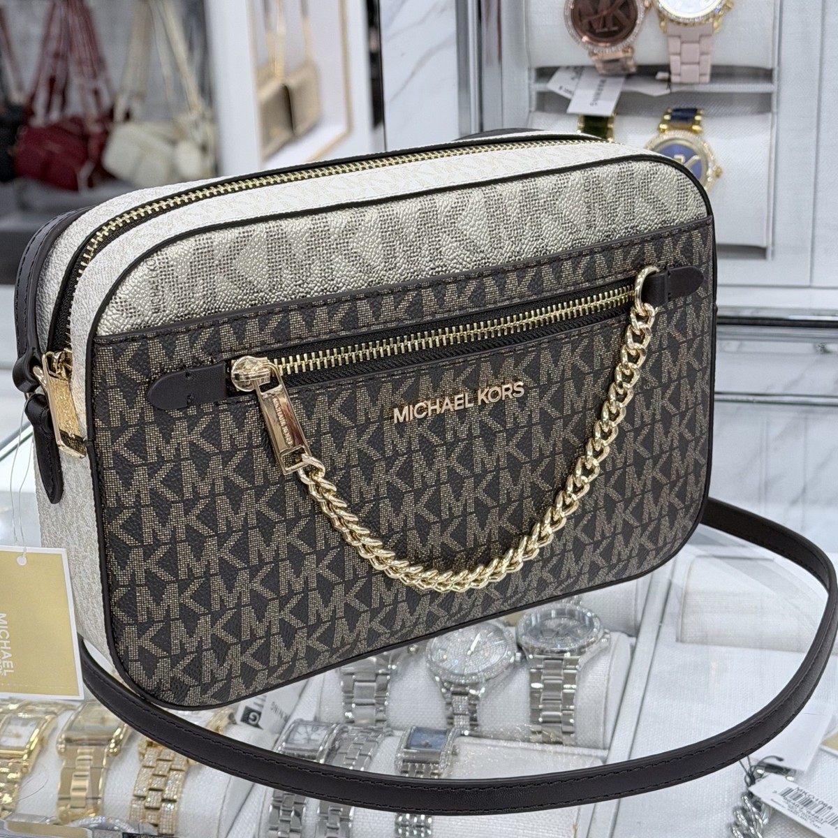 Michael Kors Jet Set Item Large MK Signature Logo Crossbody Bag