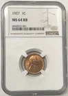 1927 1C Lincoln Wheat Cent Red Brown - NGC MS64 RB