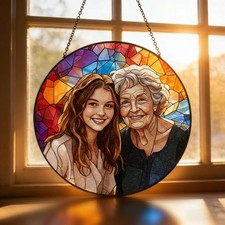 Custom Stained Glass Family Portrait Suncatcher, Personalized Window Hanging fro