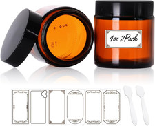 2 Pack 4 Oz Amber Glass Jars with Lids   Small Cosmetic Containers with Inner Li