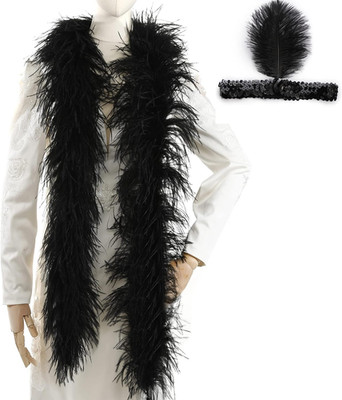 Black Ostrich Feather Boas   2yards 3ply Long Boas for Party, DIY Production, Cl