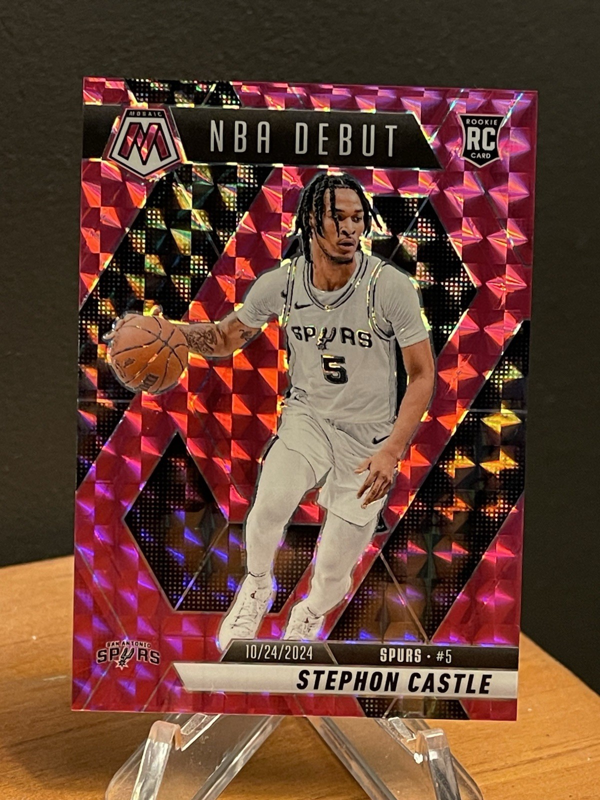 2024-2025 Panini Mosaic Stephon Castle RC Rookie NBA Debut Pink /175 SPURS