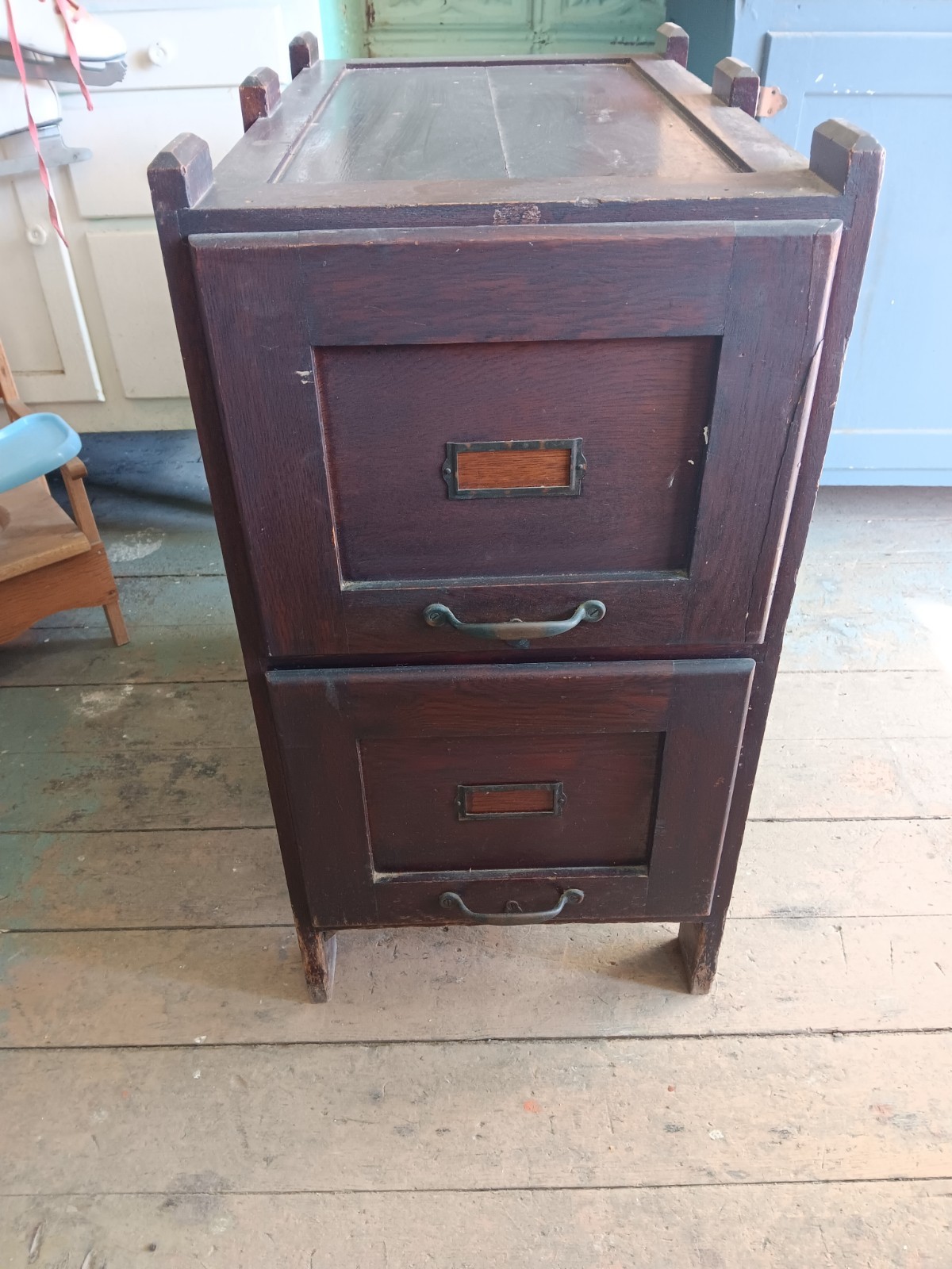 Antique 1930s Mission Oak 2 Drawers Filing Cabinet