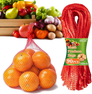 90 Pack 24'' Red Mesh Produce Bags for Vegetables Fruits Seafood Storage