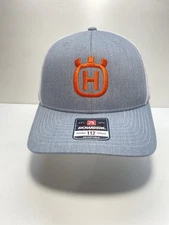 🔥Husqvarna Logo Men’s Hat Richardson 112 Gray With White  Mesh. Orange Logo.