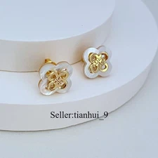 New! Tory KIRA CLOVER STACKED STUD Classic Simple Lady Earrings with Pouch