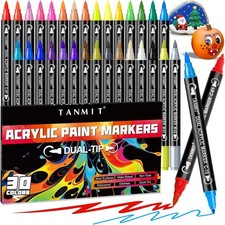 50 Colors Acrylic Paint Markers, Dual Tip Acrylic Paint Pens with Fine Tip an...