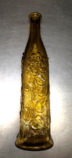 Vintage Empoli Square Amber Glass Bottle Decanter 14" Flower/Vine, Italy