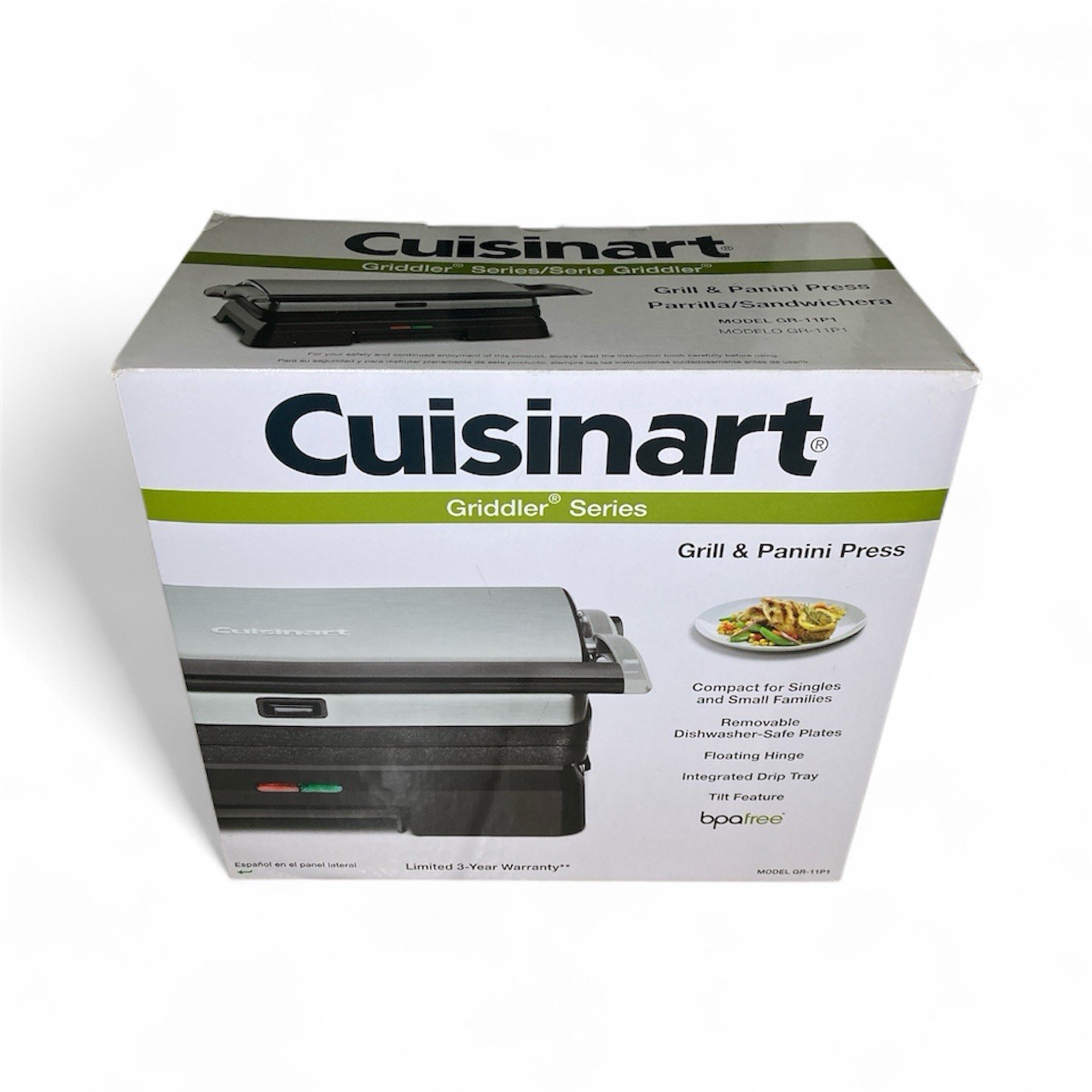 Cuisinart 3-in-1 Griddler Grill & Panini Press Stainless Steel GR-11P1, Open Box