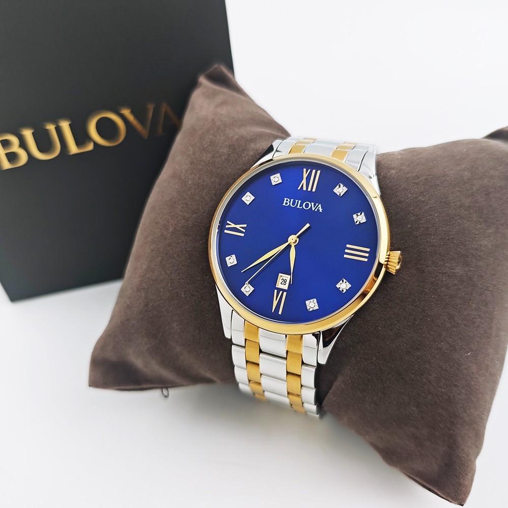 Bulova 98D130 Classic Diamond Blue Dial Two-Tone Band Men's 40mm