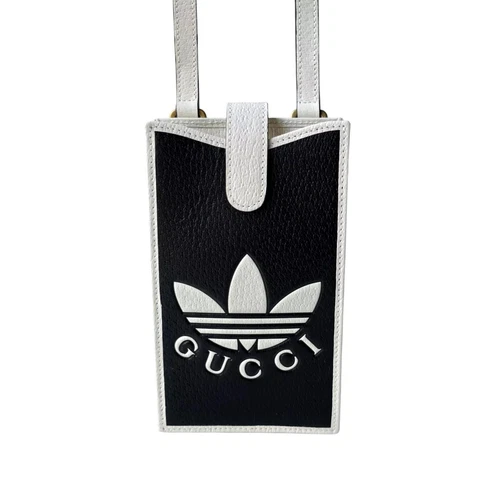 NUOVA custodia smartphone Gucci X Adidas in pelle borsa a tracolla nera bianca