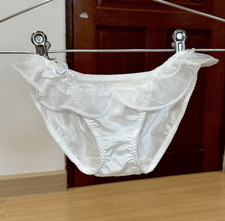 Vintage Slippery White Polyester Panty Sheer Mesh Silky Hi Leg Floral Brief Sz.5