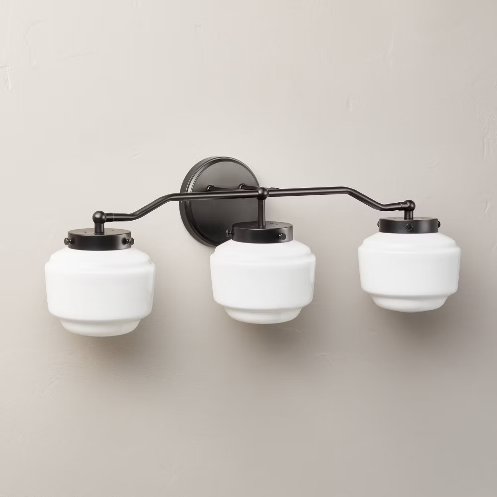 Milk Glass 3-Bulb Vanity Wall Sconce Black Finish - Hearth - Hand 21690₽
