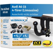 ANHÄNGERKUPPLUNG abnehmbar für Audi A6 C6 4Tür 04-11 +13pol E-Satz ECS