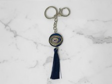 Colorful Evil Eye Metal Keychain with Blue Tassel
