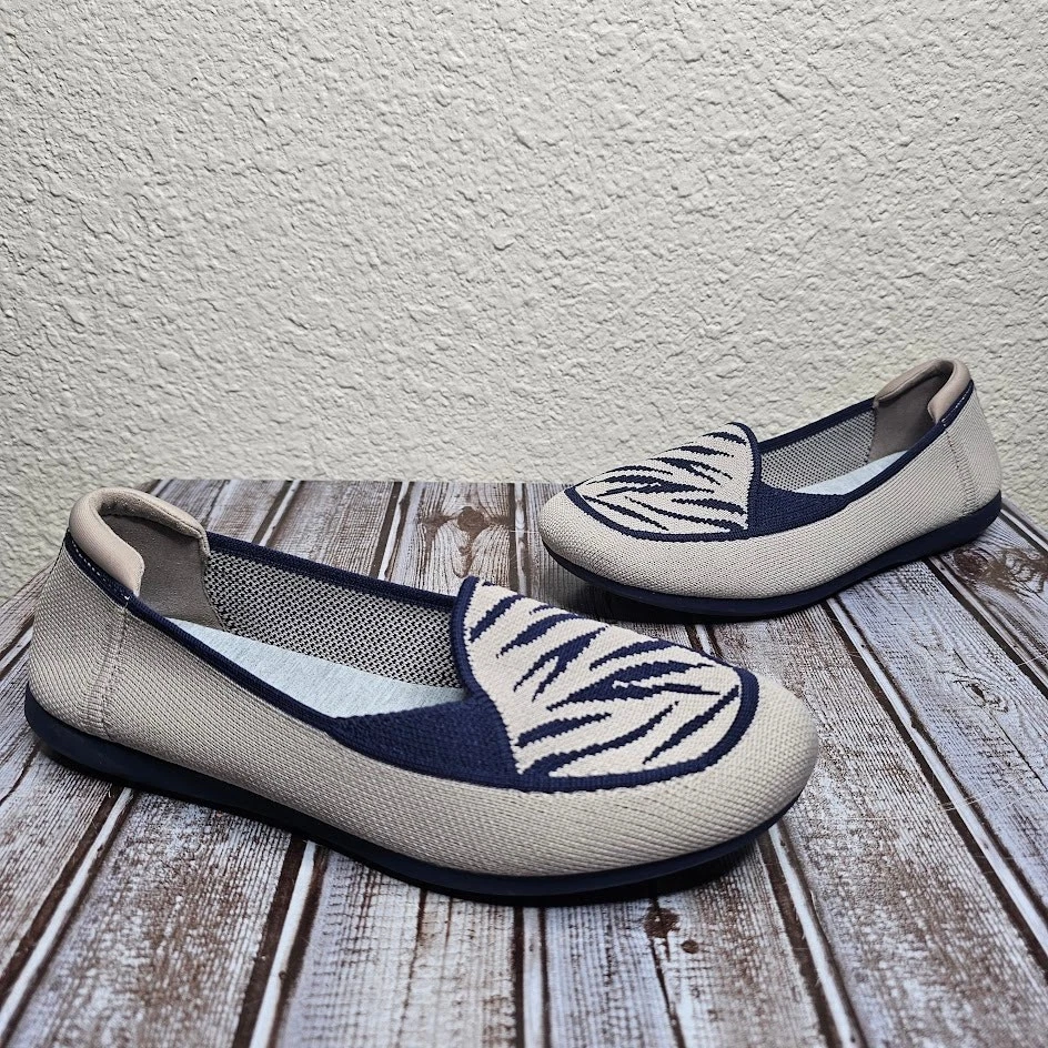 Scarpe slip on Clarks pietra e righe blu carly star ballerine casual taglia 9 5