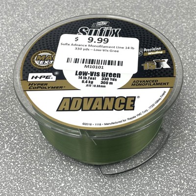 Sufix Advance Monofilament Line 14 lb 330 yds   Low-Vis Green   Broken Spool