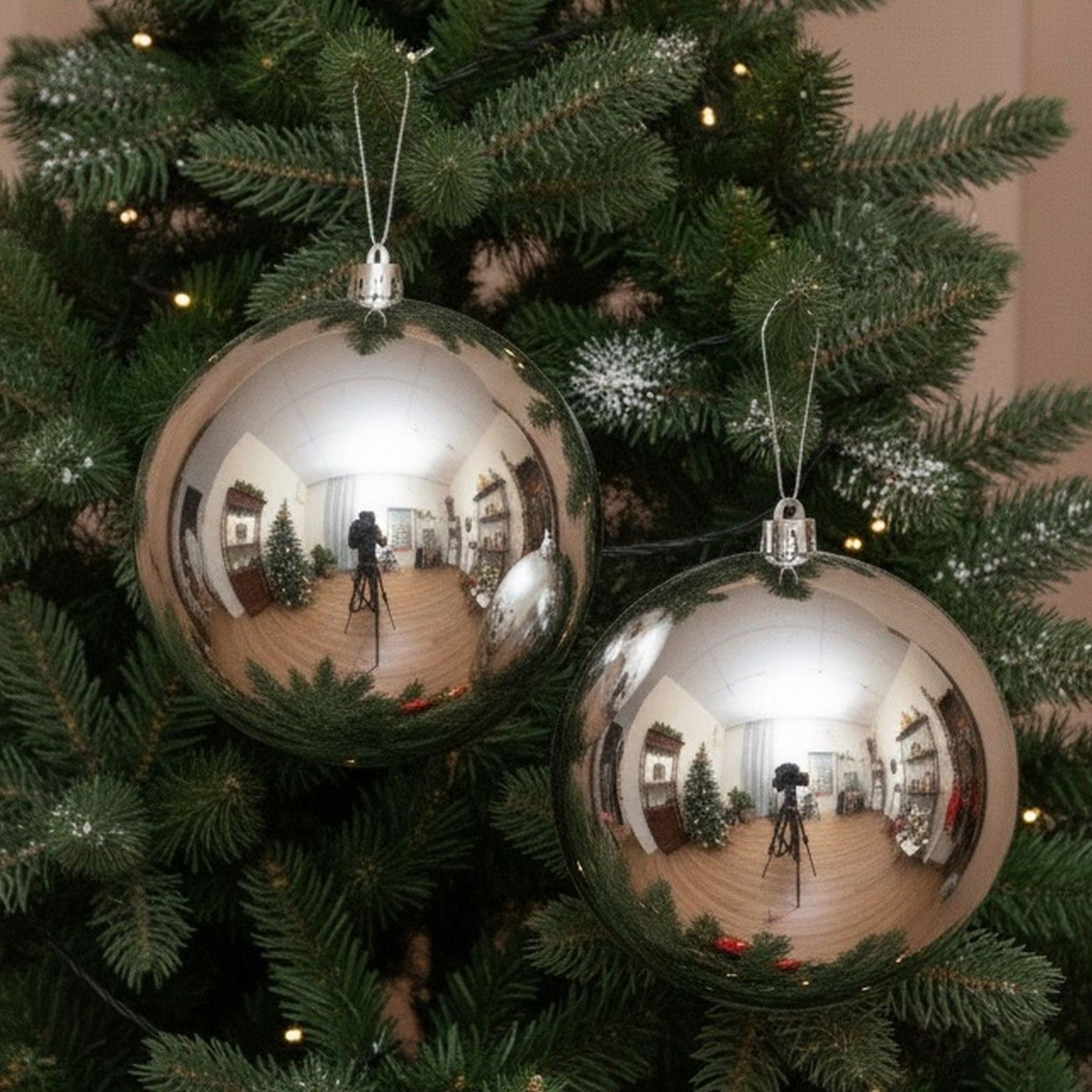 Set Of 2 Giant silver Christmas bauble - 20cm 200mm bauble - christmas tree decoration - round with silver ornament thread. - Image 2