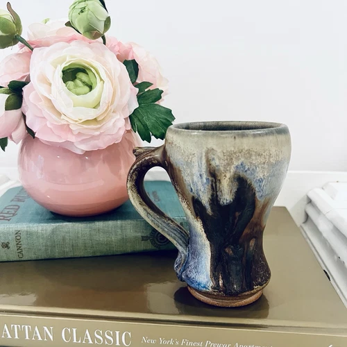 Studio Art Pottery Vtg Coffee Mug Hand-Thrown Ash Artist Signed Unique