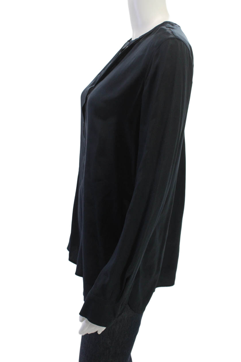 Vince Womens Basic Button-Up Blouse Black Long Sl… - image 2