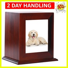 Polished Wood Pet Memorial Urn with Picture Frame - Stylish Keepsake for Ashes