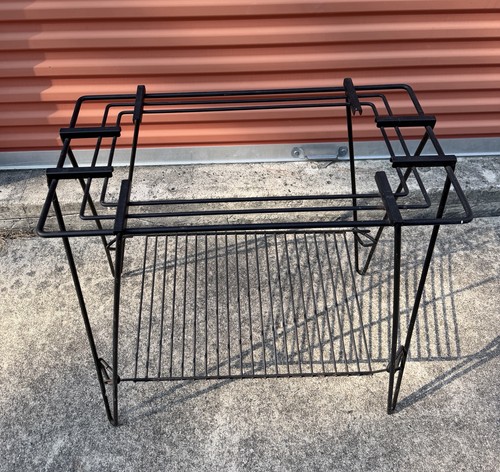 VINTAGE MCM BLACK WROUGHT IRON HAIRPIN LEG FISH TANK STAND SHELF RECORD PLAYER