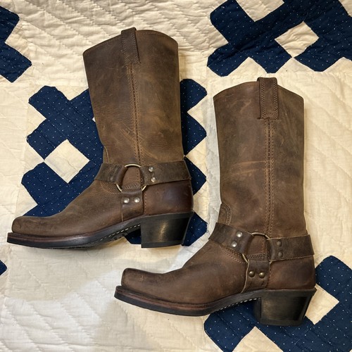 Vintage 1980s Square Toe Tall 13" Engineer Frye Boots 8 M Brown - Bild 2 von 17