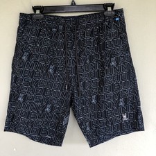 Psycho Bunny Swim Trunks Mens Small Black Damon All Over Print Beach Pool Shorts