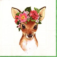 (2) Two Paper Lunch Napkins for Decoupage/Mixed Media - Floral Deer
