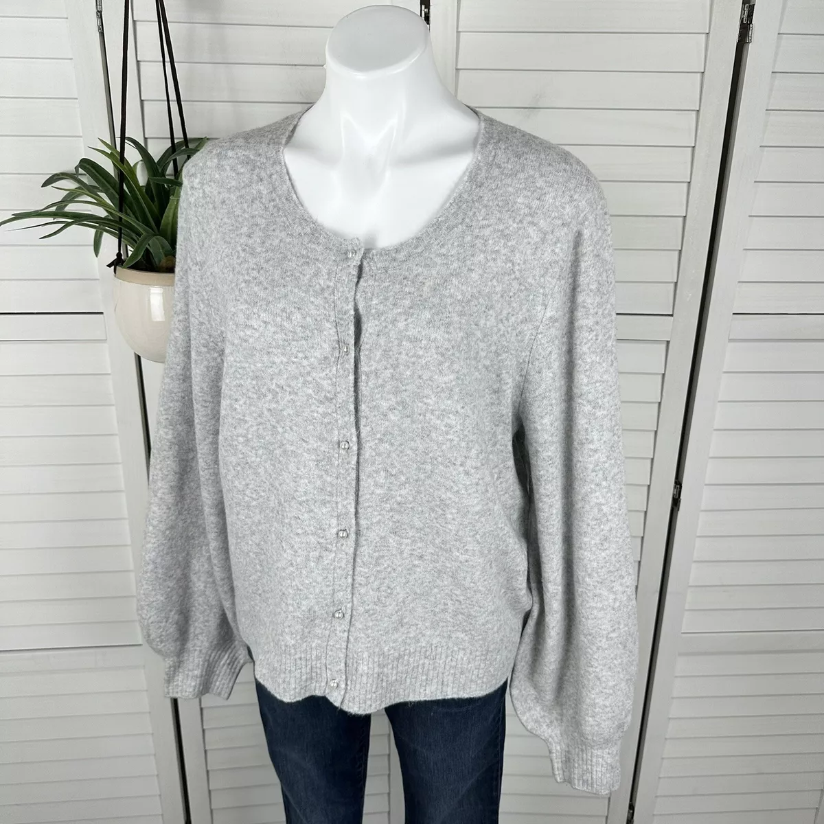 New J Crew Factory Puff Sleeve Cardigan Sweater XL Extra Soft Yarn