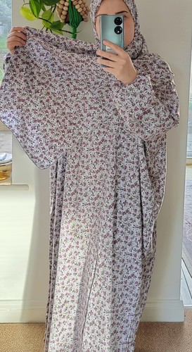 100% COTTON On Piece Prayer Dress cotton Islamic Hijab Abaya Khimar Umrah Jilbab - Picture 2 of 7