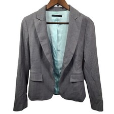 Elie Tahari Grey Pinstripe Wool Blend Single Button Blazer 2