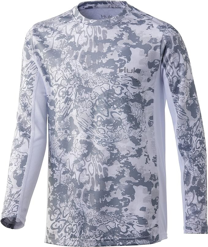 HUK Icon X Tide Change Shirt Youth Boys Small White Gray Long