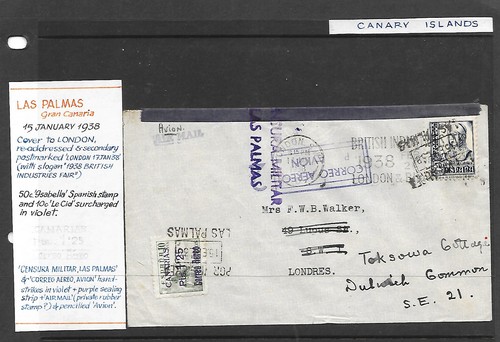 Card Of Palms A London Stamp Canarias 50 Ctos Most 1,25 Censorship Military