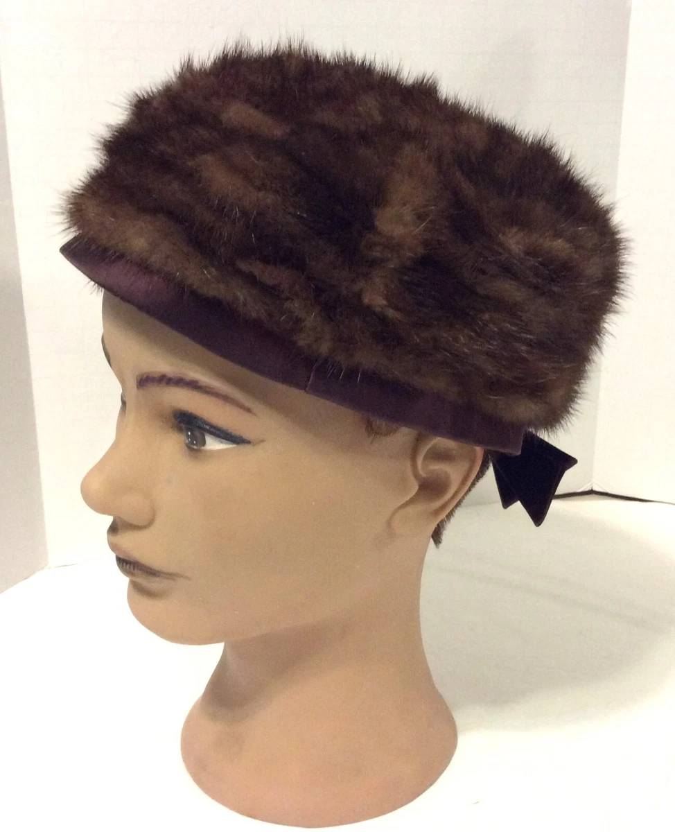 RARE Vintage 1960s Women Brown Mink Fur Pillbox Beret Jeweled Hat Luxury Winter Vintage Fur Pillbox Hat: 1950s Women Midcentury Retro Fall  main image 4
