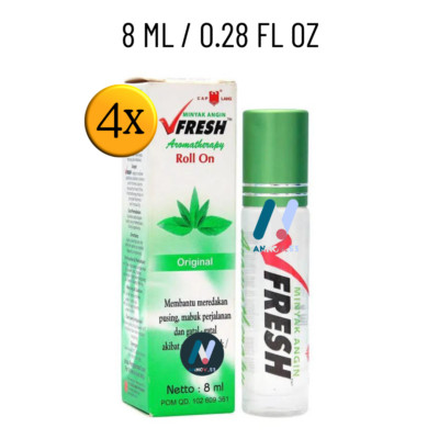 4X 8ml VFRESH Minyak Angin Original Aromatherapy Essential Oil Roll On Nausea