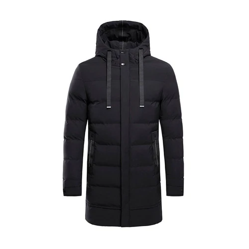 Mens Hooded Padded Long Cotton Coat Winter Longline Jacket Overcoats - Bild 7 von 26
