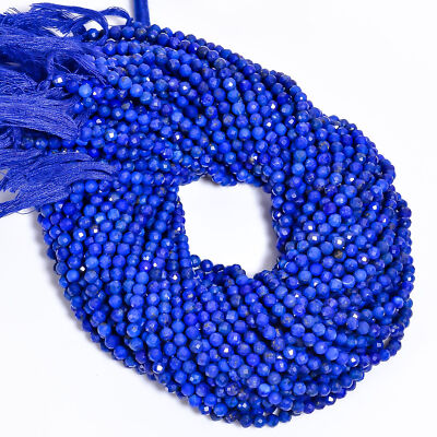 Natural Lapis Lazuli Gemstone Round Shape Faceted Beads 4X4 mm Strand 13'' GB-536