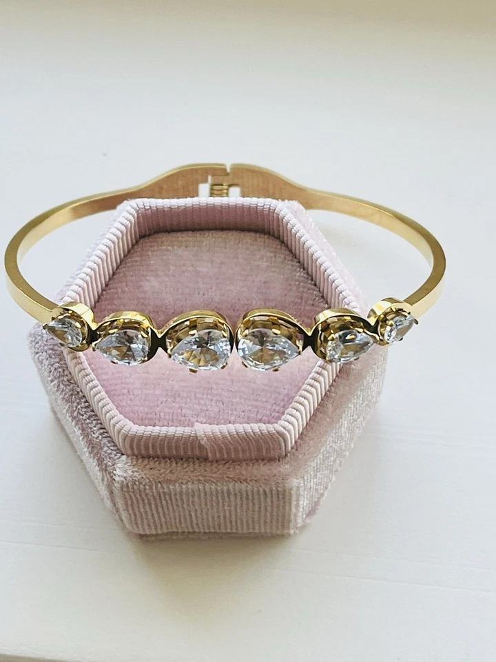 Anthropologie 18K 浮动水晶堆叠手镯手链 西班牙制造! — 第 2/4 张图片