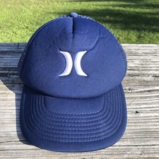 Hurley Solid Flat Trucker Mesh Surf Skate Blue White Hat Snapback Youth Size