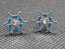 Disney Frozen Snowflake Silver Tone Blue Enamel Earrings Studs Post
