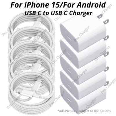 20W Fast Charger Adapter Block USB-C Type-C Cable For iPhone 15 Pro Android Lot