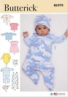 Schnittmuster Babykombis Butterick B6970 XXS-L Baby 3-11 Kg