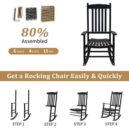 High Quality Square Wooden Rocking Chair Black 68.5*86*115CM - Picture 4 of 13