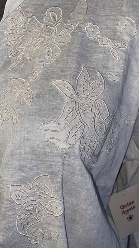 NWT -QUIZZ AGAIN SZ L Linen/Cotton Blouse Top Buttoned Shirt Floral embroidery - Picture 2 of 6